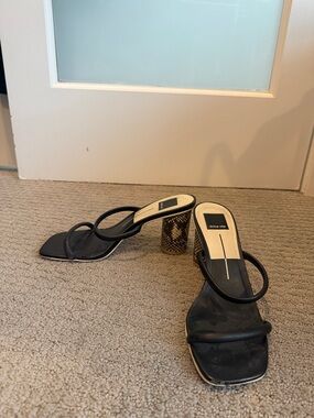 Dolce Vita Black Heeled Sandals with Snakeskin Block Heel